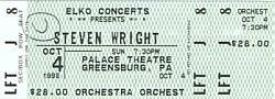 Ticket from Steven Wright Show with Ralph Roe as opener