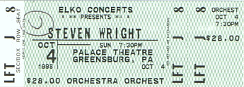 Ticket from Steven Wright show for which Ralph Roe opened