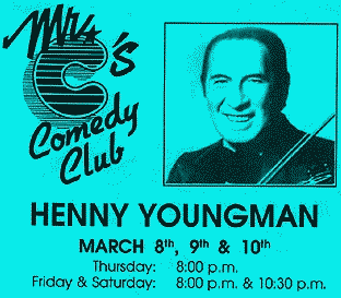 1990 Promo Flyer for Henny Youngman show in Pittsburgh PA, one week before his 84th birthday